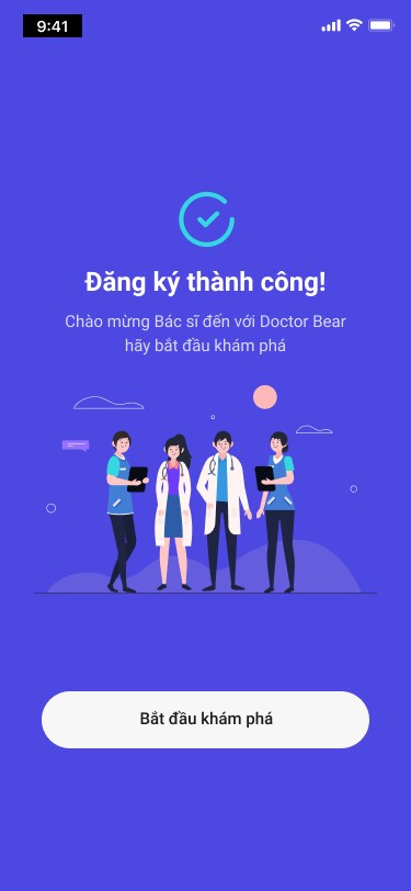 Doctor Bear app — welcome screen after sign-up, with the Doctor Bear care team