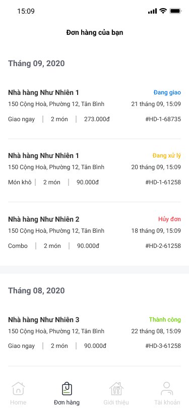 Như Nhiên app — Order history