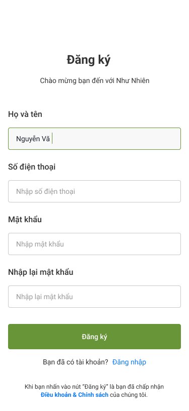 Như Nhiên app — Sign up