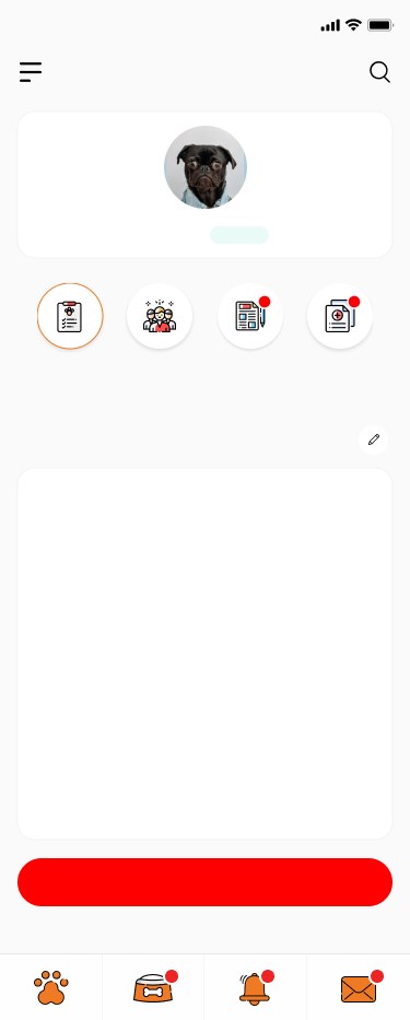 YepiPet app — a pet profile screen with the pet's records and quick actions